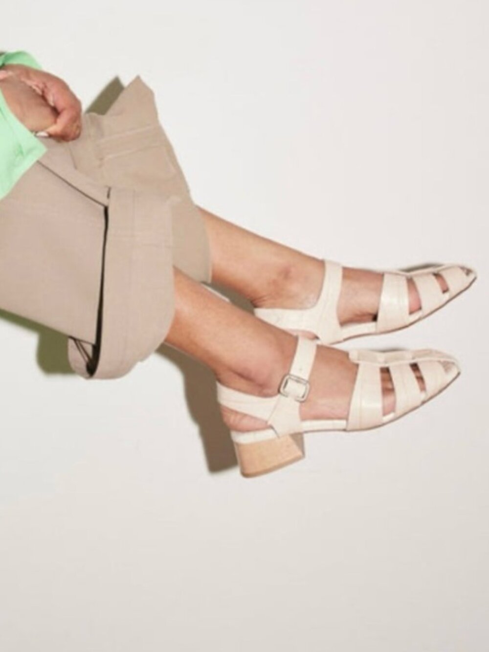 Freda Salvador Cream Strappy Low Block Heel Sandals